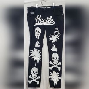 REASON Graphic Black Denim Size 40